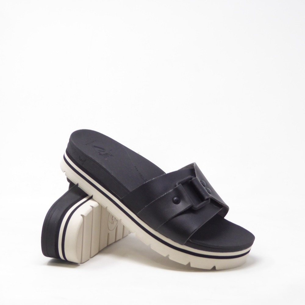 NEW Reef Women Horizon Hi Platform Slide Sandals Black Synthetic 8